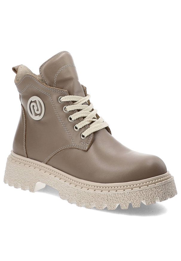 Beżowe Botki Ravini Damskie Codzienne Obuwie. Okazja: na co dzień. Zapięcie: sznurówki. Kolor: beżowy. Materiał: futro, skóra. Sezon: zima. Styl: casual