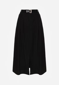 Renee - Czarna Rozkloszowana Spódnica z Wiskozy Zdobiona Rozcięciem i Paskiem Urilia. Okazja: na co dzień, na randkę. Kolor: czarny. Materiał: wiskoza. Wzór: aplikacja. Styl: casual, elegancki #6