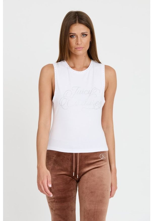 Juicy Couture - JUICY COUTURE Biały damski top Juicy Script Tank, Rozmiar M. Kolor: biały