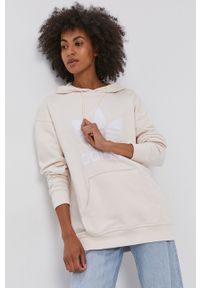 adidas Originals Bluza bawełniana damska kolor kremowy z kapturem z nadrukiem. Typ kołnierza: kaptur. Kolor: beżowy. Materiał: bawełna. Wzór: nadruk #2