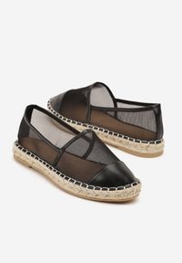 Born2be - Czarne Siateczkowe Espadryle na Podeszwie z Plecionki Follmiriela. Okazja: na co dzień, na spotkanie biznesowe, do pracy, na spacer. Kolor: czarny. Materiał: materiał. Wzór: kwiaty. Sezon: lato. Styl: biznesowy, klasyczny, elegancki, casual
