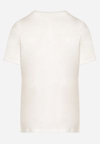 Born2be - Biały Bawełniany T-shirt z Krótkim Rękawem i Aplikacją w Kształcie Kwiatu z Cyrkoniami Dimantee. Okazja: na co dzień. Kolor: biały. Materiał: bawełna. Długość rękawa: krótki rękaw. Długość: krótkie. Wzór: aplikacja, kwiaty. Styl: casual, klasyczny #2