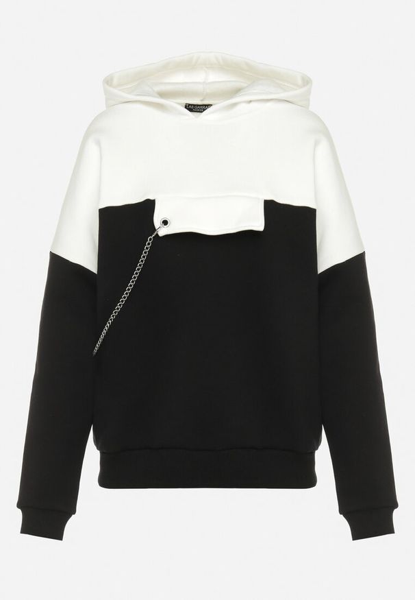 Born2be - Czarna Bluza z Kapturem i Ozdobnym Łańcuszkiem Umabelle. Typ kołnierza: kaptur. Kolor: czarny. Materiał: bawełna, polar, tkanina