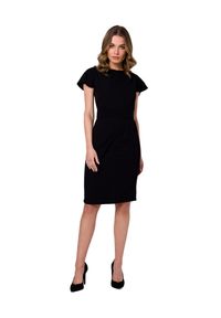 Stylove - Elegancka ołówkowa sukienka z paskiem krótki rękaw czarna. Kolor: czarny. Długość rękawa: krótki rękaw. Typ sukienki: ołówkowe. Styl: elegancki