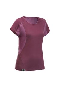 FORCLAZ - Koszulka męska trekkingowa z krótkim rękawem Forclaz MT500 merino. Kolor: fioletowy, wielokolorowy, czerwony. Materiał: materiał, wełna, elastan, poliamid. Długość rękawa: krótki rękaw. Długość: krótkie #1