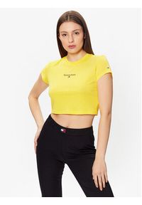 Tommy Jeans T-Shirt Essential Logo DW0DW15444 Żółty Cropped Fit. Kolor: żółty. Materiał: bawełna, syntetyk #4