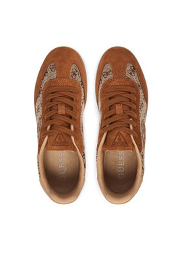 Guess Sneakersy FLTJAC LEA12 Brązowy. Kolor: brązowy. Materiał: zamsz, skóra