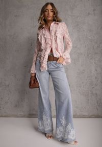 Renee - Różowa Wiskozowa Koronkowa Koszula z Bawełną i Falbanami Oraeno. Kolor: różowy. Materiał: wiskoza, bawełna, koronka #3