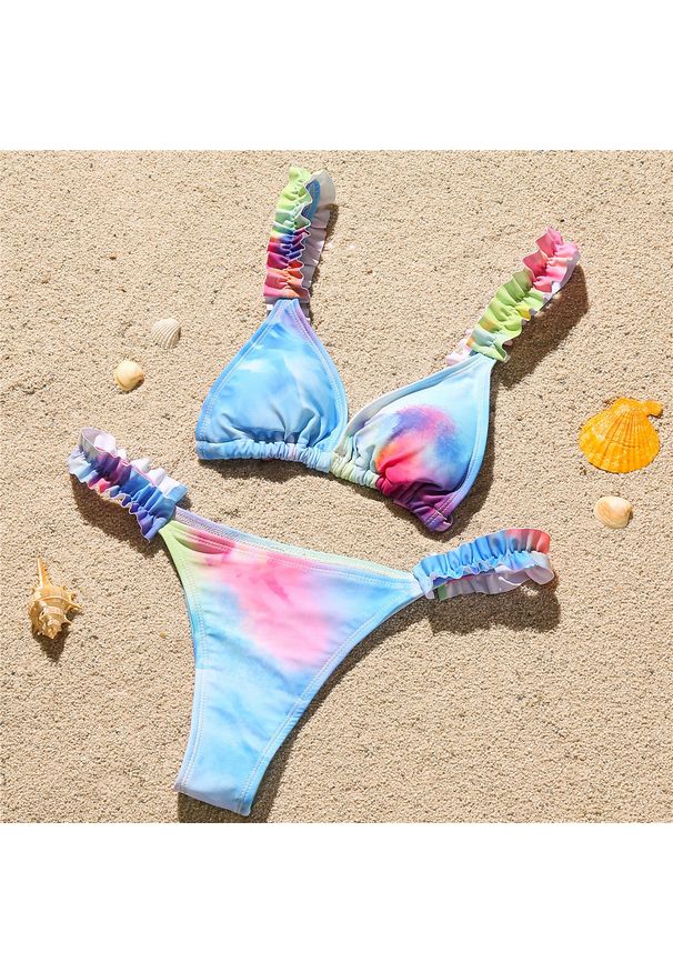Intica - Bikini trójkątne z falbanką na plażę Mikyung. Kolor: wielokolorowy. Materiał: materiał