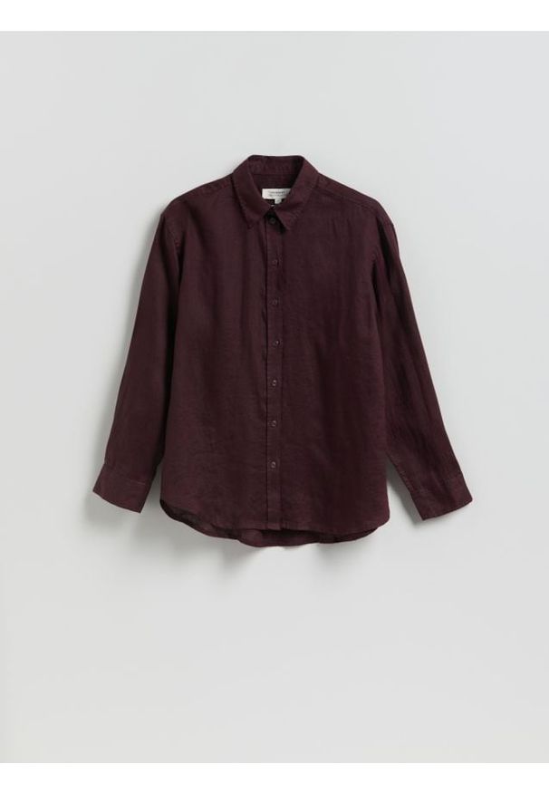 Reserved - Lniana koszula - mahoniowy. Kolor: brązowy. Materiał: len