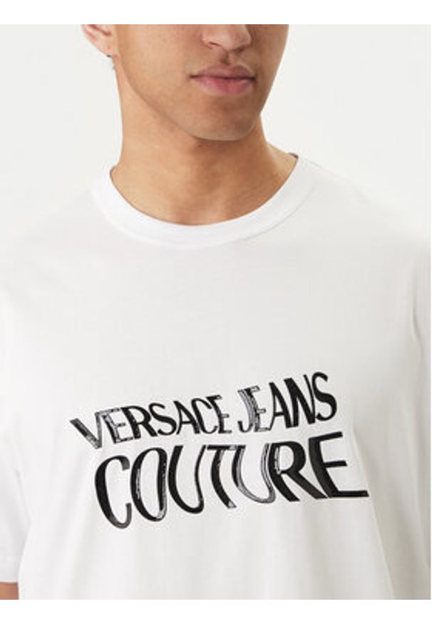 Versace Jeans Couture T-Shirt 80GAHE04 CJ00E Biały Regular Fit. Kolor: biały. Materiał: bawełna