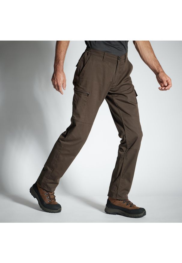 SOLOGNAC - Spodnie myśliwskie Solognac Steppe 300 wytrzymałe. Kolor: brązowy. Materiał: tkanina, poliester, bawełna