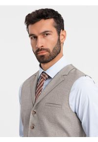 Ombre Clothing - Kamizelka męska garniturowa z kołnierzem - beżowa V3 OM-BLZV-0109 - XXL. Kolor: beżowy. Materiał: poliester #5