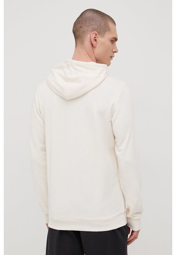 Adidas - adidas bluza męska kolor beżowy z kapturem z nadrukiem. Typ kołnierza: kaptur. Kolor: beżowy. Materiał: poliester, bawełna. Wzór: nadruk