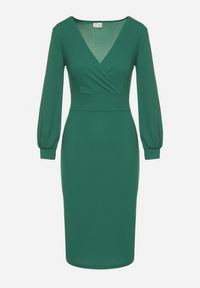 Born2be - Zielona Ołówkowa Sukienka z Kopertowym Dekoltem i Bufiastymi Rękawami Ertellia. Okazja: na wesele, na randkę, na ślub cywilny. Typ kołnierza: dekolt kopertowy. Kolor: zielony. Typ sukienki: kopertowe, ołówkowe. Styl: klasyczny #5