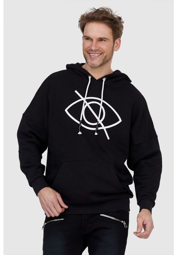 PALM ANGELS Czarna bluza męska z białym printem, Rozmiar S. Typ kołnierza: kaptur. Kolor: czarny. Materiał: prążkowany. Wzór: nadruk