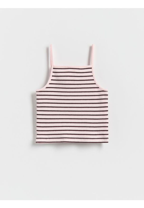 Reserved - Top w paski - pastelowy róż. Kolor: różowy. Materiał: bawełna. Wzór: paski