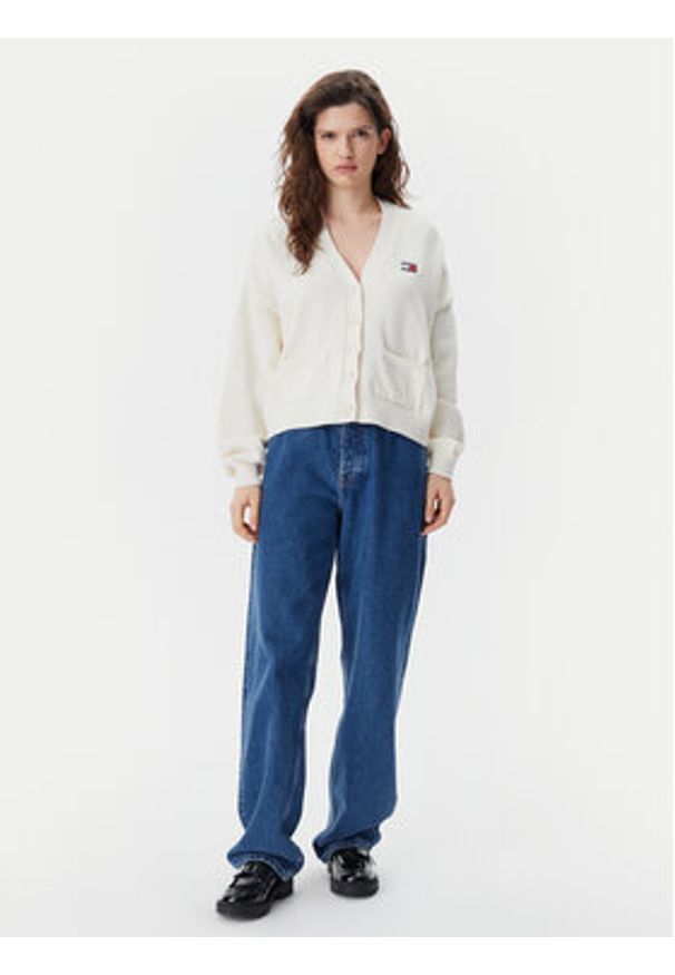 Tommy Jeans Kardigan DW0DW20257 Beżowy Relaxed Fit. Kolor: beżowy. Materiał: bawełna