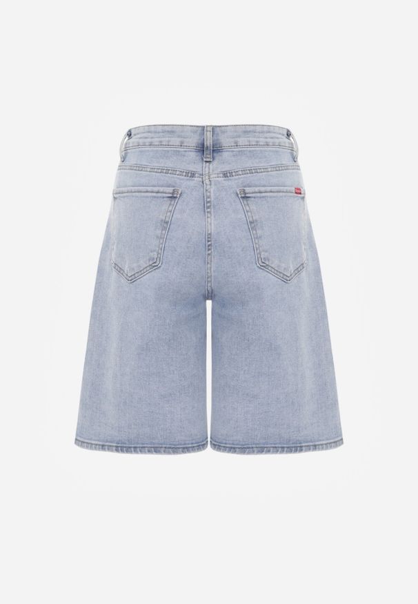 Born2be - Jasnoniebieskie Jeansowe Szorty Casual Bermudy z Wysokim Stanem z Bawełny Metithe. Okazja: na co dzień. Stan: podwyższony. Kolor: niebieski. Materiał: jeans, bawełna. Długość: długie. Sezon: lato. Styl: casual