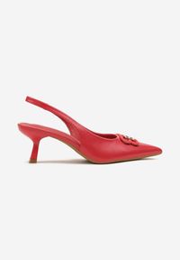 Renee - Czerwone Sandały Vices na Kaczuszce Typu Slingback Ozdobione Metaliczną Aplikacją Lilarunea. Okazja: na co dzień. Kolor: czerwony. Materiał: jeans. Wzór: aplikacja. Sezon: lato. Obcas: na szpilce. Styl: elegancki, casual #6