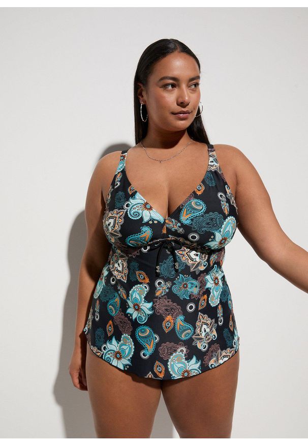 bonprix - Górna część tankini. Kolor: czarny. Materiał: poliamid. Styl: elegancki