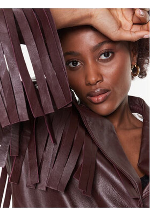 Remain Kurtka skórzana Leather Fringed RM2051 Bordowy Regular Fit. Kolor: czerwony. Materiał: skóra