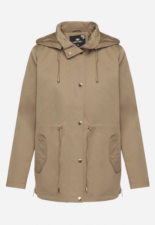 Born2be - Zielona Kurtka Parka z Odpinanym Kapturem i Ozdobnymi Suwakami Velotia. Okazja: na co dzień. Kolor: zielony. Materiał: jeans, koronka. Długość rękawa: długi rękaw. Długość: długie. Wzór: koronka. Styl: klasyczny, elegancki, casual