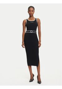 Karl Lagerfeld - KARL LAGERFELD Sukienka codzienna A3W13039 Czarny Slim Fit. Okazja: na co dzień. Typ kołnierza: dekolt w karo. Kolor: czarny. Materiał: syntetyk, wiskoza. Typ sukienki: proste. Styl: casual #1