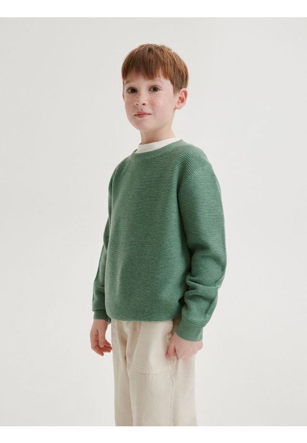 Reserved - Strukturalny sweter z bawełną - jasnozielony. Kolor: zielony. Materiał: bawełna