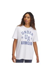 Damska koszulka z nadrukiem Under Armour Heavyweight. Kolor: biały. Materiał: materiał. Wzór: nadruk #1