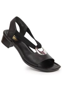Skórzane komfortowe sandały damskie na gumki czarne Rieker 62662-01. Kolor: czarny. Materiał: skóra #1