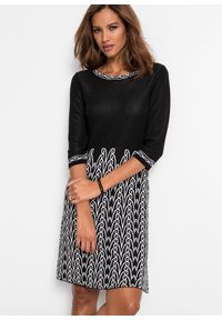 bonprix - Rozkloszowana sukienka dzianinowa w żakardowy wzór. Kolor: czarny. Materiał: żakard, dzianina. Styl: elegancki #3