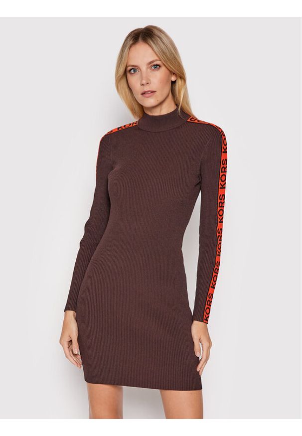 Sukienka dzianinowa MICHAEL Michael Kors. Kolor: brązowy. Materiał: dzianina