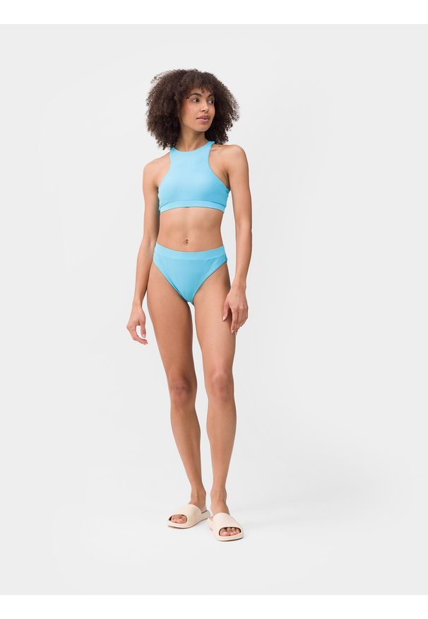 4f - 4F Dół od bikini damski S. Kolor: niebieski. Materiał: włókno, dzianina, materiał. Wzór: gładki