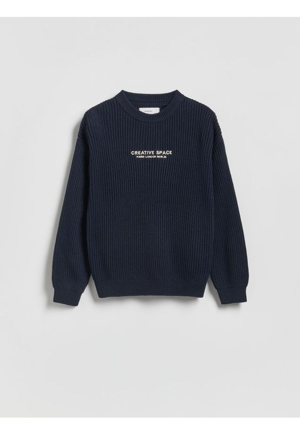 Reserved - Strukturalny sweter z bawełną - granatowy. Kolor: niebieski. Materiał: bawełna