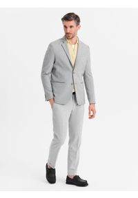 Ombre Clothing - Marynarka męska elegancka z dekoracyjnymi guzikami na mankietach - szara V2. Kolor: szary. Materiał: poliester. Styl: elegancki #7