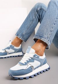 Renee - Niebieskie Sneakersy z Szerokim Bieżnikiem na Podeszwie Johina. Kolor: niebieski. Materiał: jeans. Szerokość cholewki: normalna. Wzór: kolorowy #5