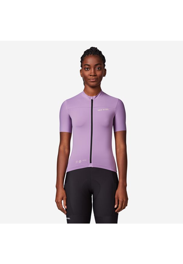 VAN RYSEL - Koszulka rowerowa szosowa damska Van Rysel EDR 2. Kolor: fioletowy, beżowy, wielokolorowy. Materiał: poliester, materiał, elastan. Sport: kolarstwo, wspinaczka