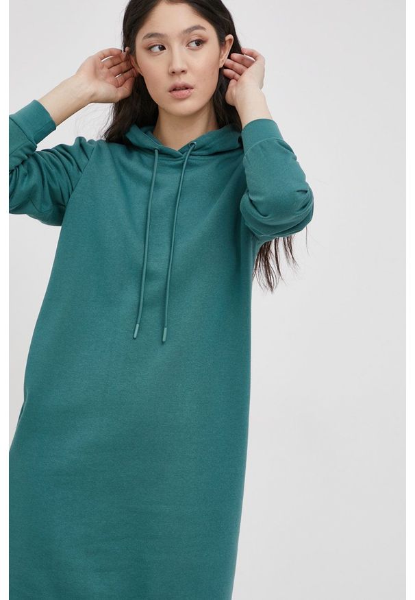 only - Only Sukienka kolor szary mini prosta. Okazja: na co dzień. Typ kołnierza: kaptur. Kolor: szary. Wzór: gładki. Typ sukienki: proste. Materiał: dzianina. Długość rękawa: długi rękaw. Styl: casual. Długość: mini