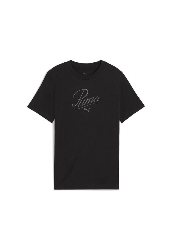 Puma - Młodzieżowa koszulka Essentials Script PUMA Black. Kolor: czarny. Wzór: haft. Sport: joga i pilates
