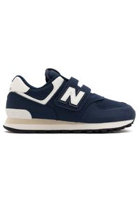 Buty dziecięce New Balance PV574BCE – granatowe. Zapięcie: rzepy. Kolor: niebieski. Materiał: materiał, syntetyk, guma. Szerokość cholewki: normalna. Model: New Balance 574. Sport: turystyka piesza