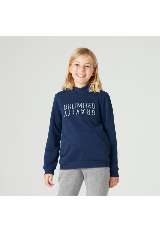 DOMYOS - Bluza dziecięca Domyos 500 z kapturem. Typ kołnierza: kaptur. Kolekcja: plus size. Kolor: wielokolorowy, niebieski, różowy. Materiał: materiał, bawełna. Sport: fitness