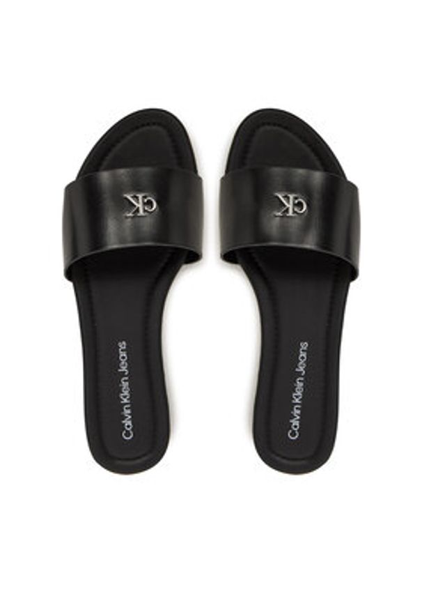 Calvin Klein Jeans Klapki Flat Sandal Slide Mg YW0YW01697 Czarny. Kolor: czarny. Materiał: skóra
