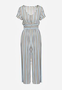 Renee - Niebieski Kombinezon z Wiskozy Wykończony Gumką w Talii i Guzikami przy Dekolcie Tinaviras. Okazja: na co dzień. Kolor: niebieski. Materiał: wiskoza. Styl: sportowy, casual #6