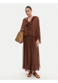 ViCOLO Spódnica midi TD0022 Brązowy Regular Fit. Kolor: brązowy. Materiał: jedwab