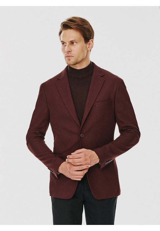 Pako Lorente - PAKO LORENTE – Brązowa gładka marynarka męska. Kolor: brązowy. Materiał: wiskoza, poliester, elastan. Wzór: gładki. Sezon: jesień