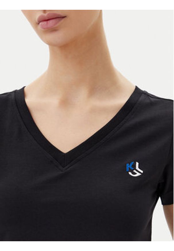 Karl Lagerfeld - KARL LAGERFELD T-Shirt A1W17019 Czarny Regular Fit. Typ kołnierza: dekolt w karo. Kolor: czarny. Materiał: bawełna