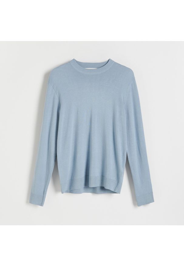Reserved - Gładki sweter z półgolfem - Niebieski. Kolor: niebieski. Wzór: gładki