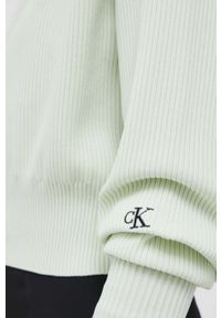 Calvin Klein Jeans sweter damski kolor zielony lekki z golfem. Typ kołnierza: golf. Kolor: zielony. Materiał: dzianina, prążkowany. Długość rękawa: raglanowy rękaw. Długość: krótkie #5