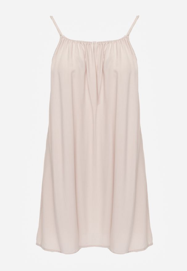 Renee - Beżowa Casualowa Sukienka z Wiskozy o Prostym Kroju z Ramiączkami z Regulacją Wilantia. Okazja: na co dzień. Kolor: beżowy. Materiał: wiskoza. Długość rękawa: na ramiączkach. Wzór: kolorowy. Typ sukienki: proste. Styl: casual